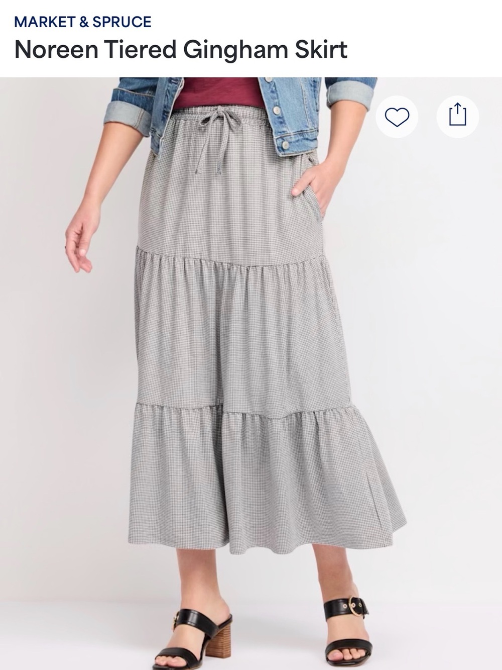 Market & Spruce Noreen Tiered Gingham Maxi Skirt — Gray